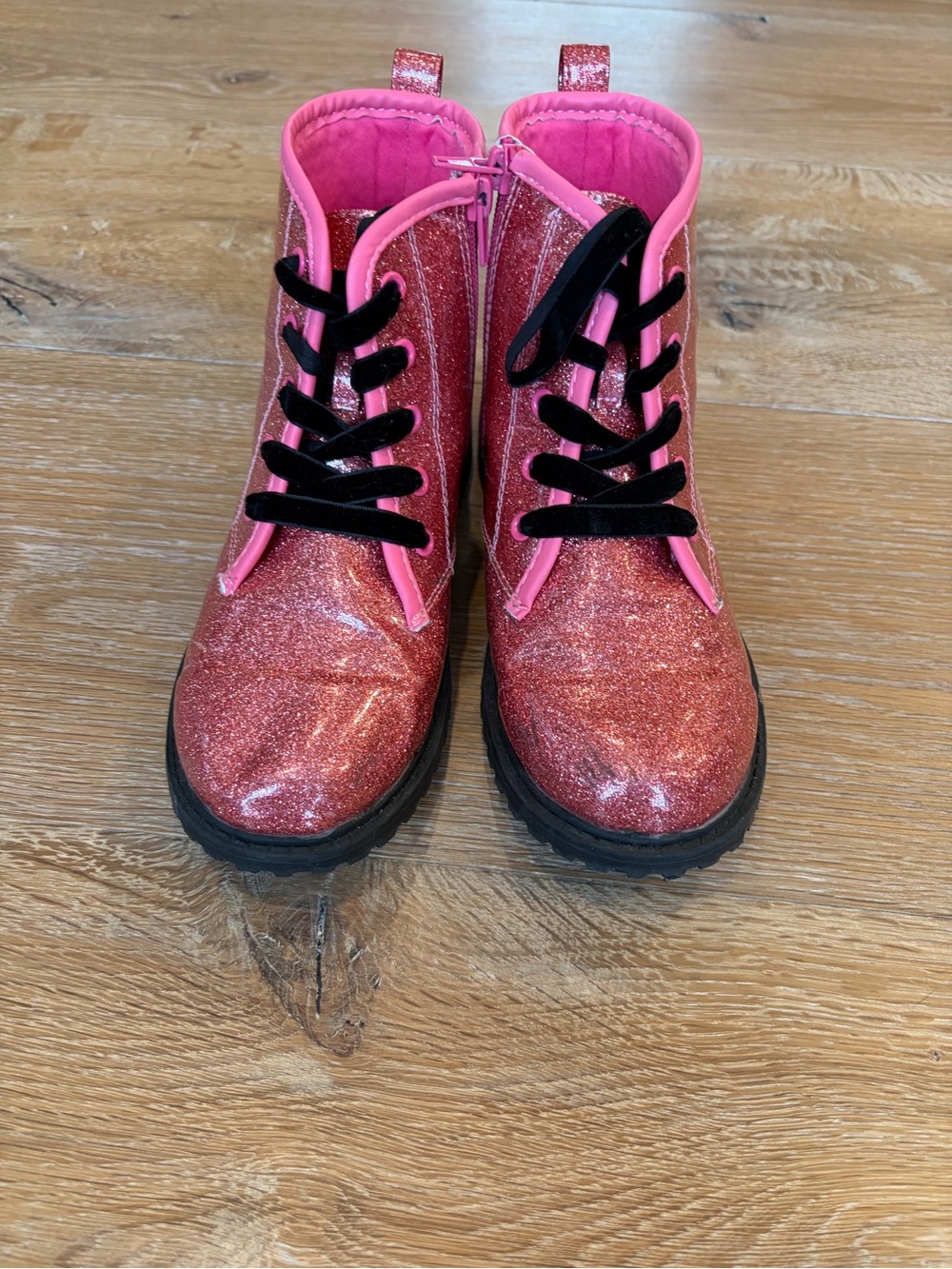 Kids Glitter Pink Lace-Up Boots